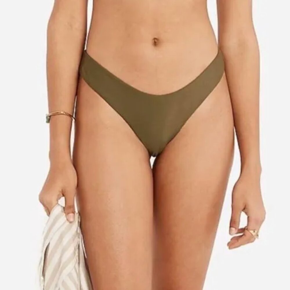 J Crew Curved Waist Cheeky Bikini Bottoms in Safari Green Size S New